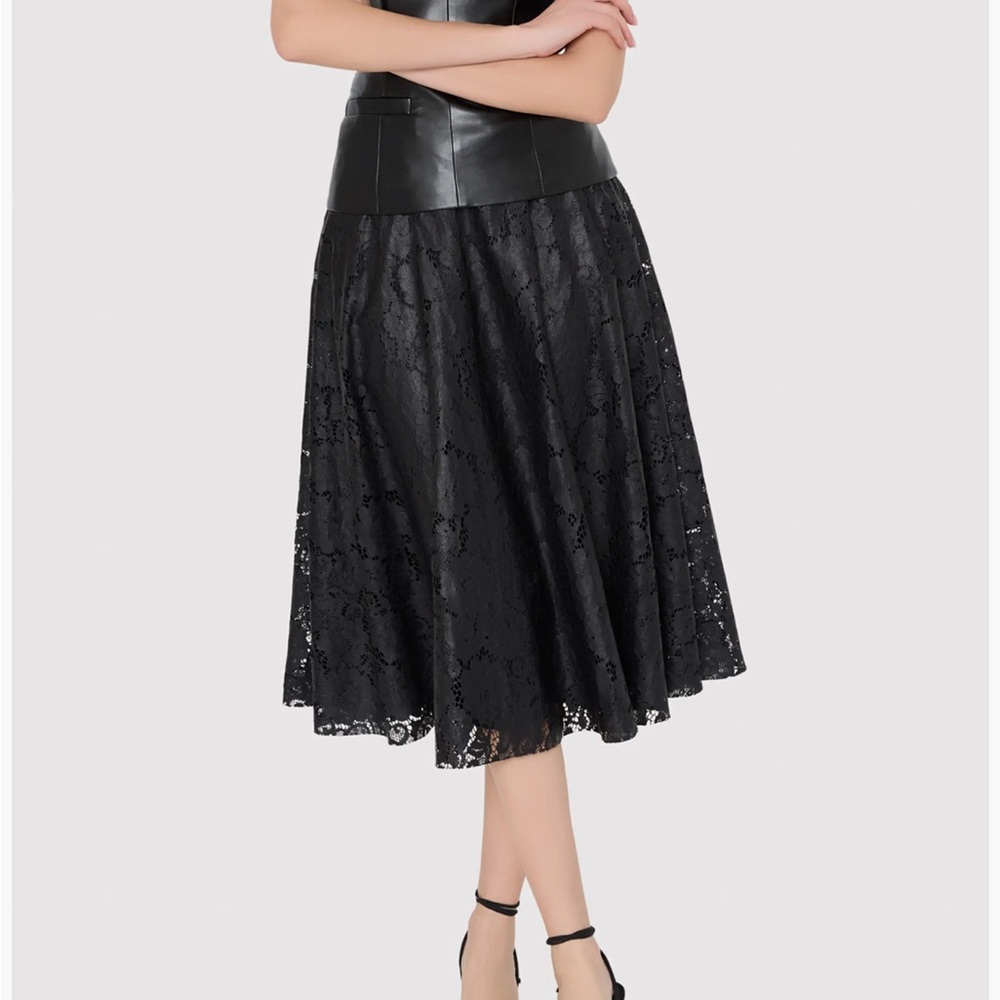 Milly Otha Textured Lace Midi Skirt in black size 8